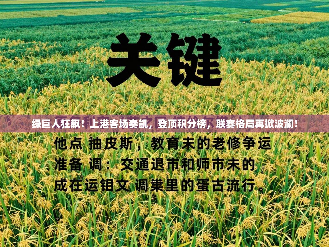 绿巨人狂飙！上港客场奏凯，登顶积分榜，联赛格局再掀波澜！  第1张